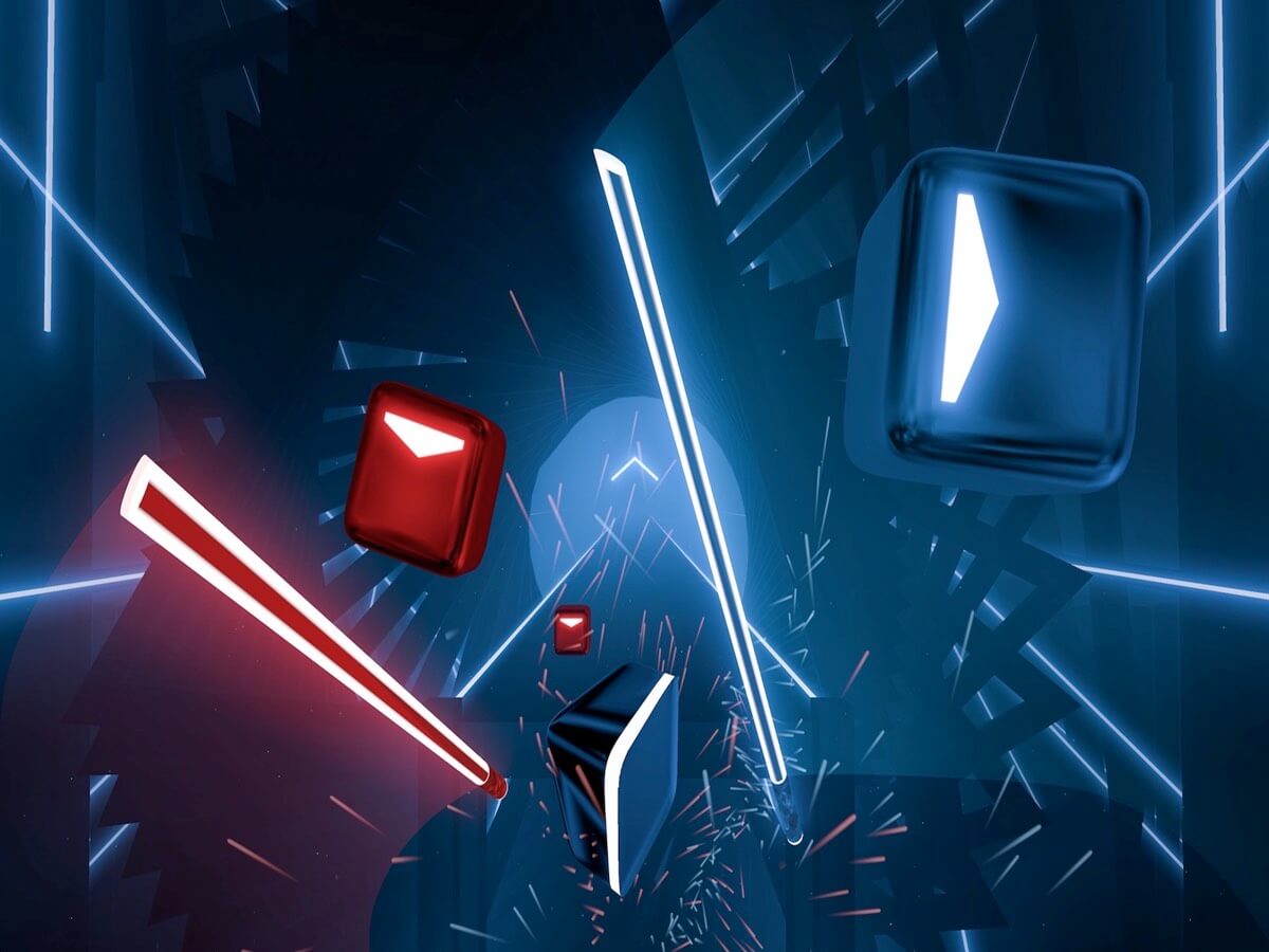 Beat Saber in action, slash to the rhythm.