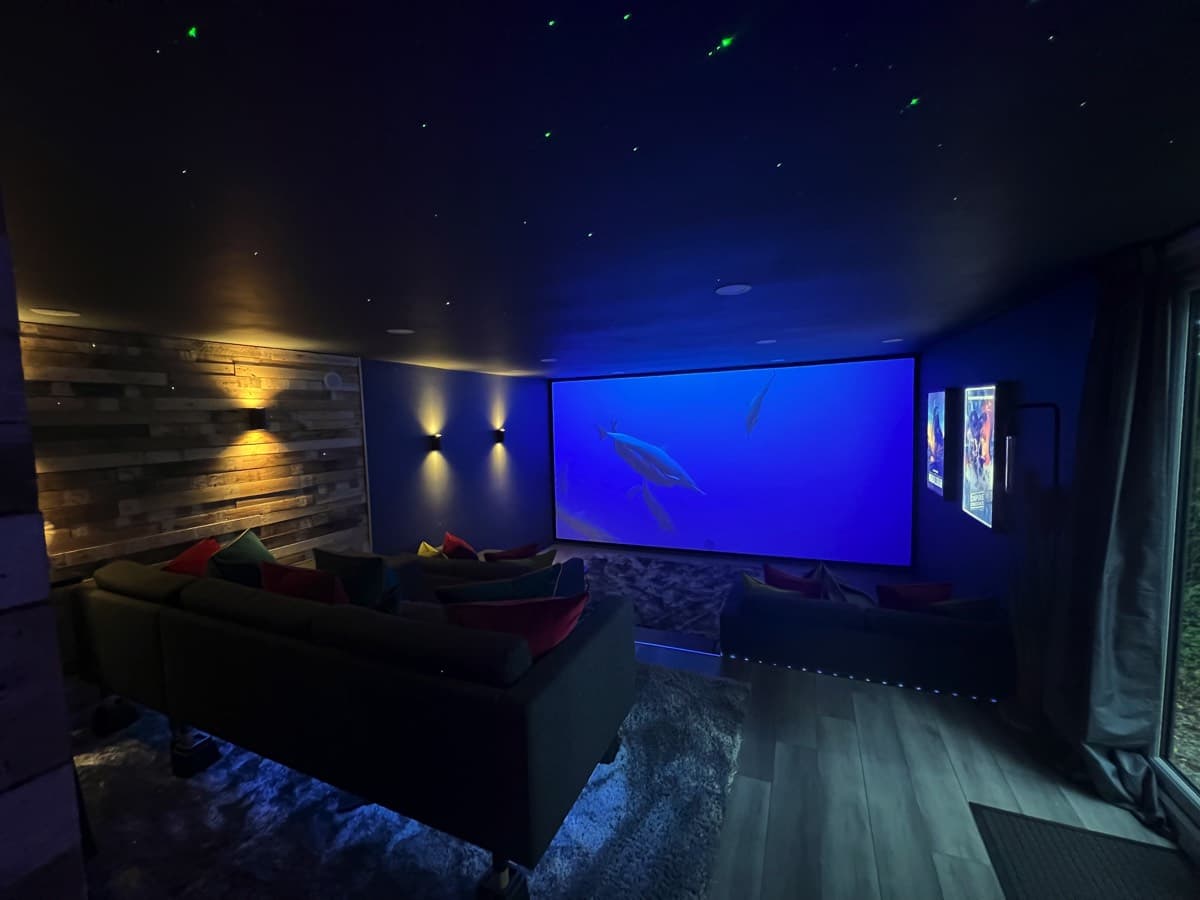 Modern cinema room equipped with high-end projection technology for an immersive viewing experience.