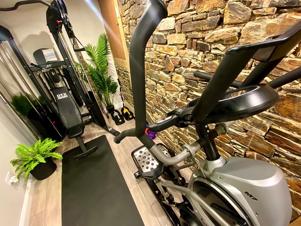 Low-impact cardio workouts with the Bowflex cross trainer in a serene treehouse setting.